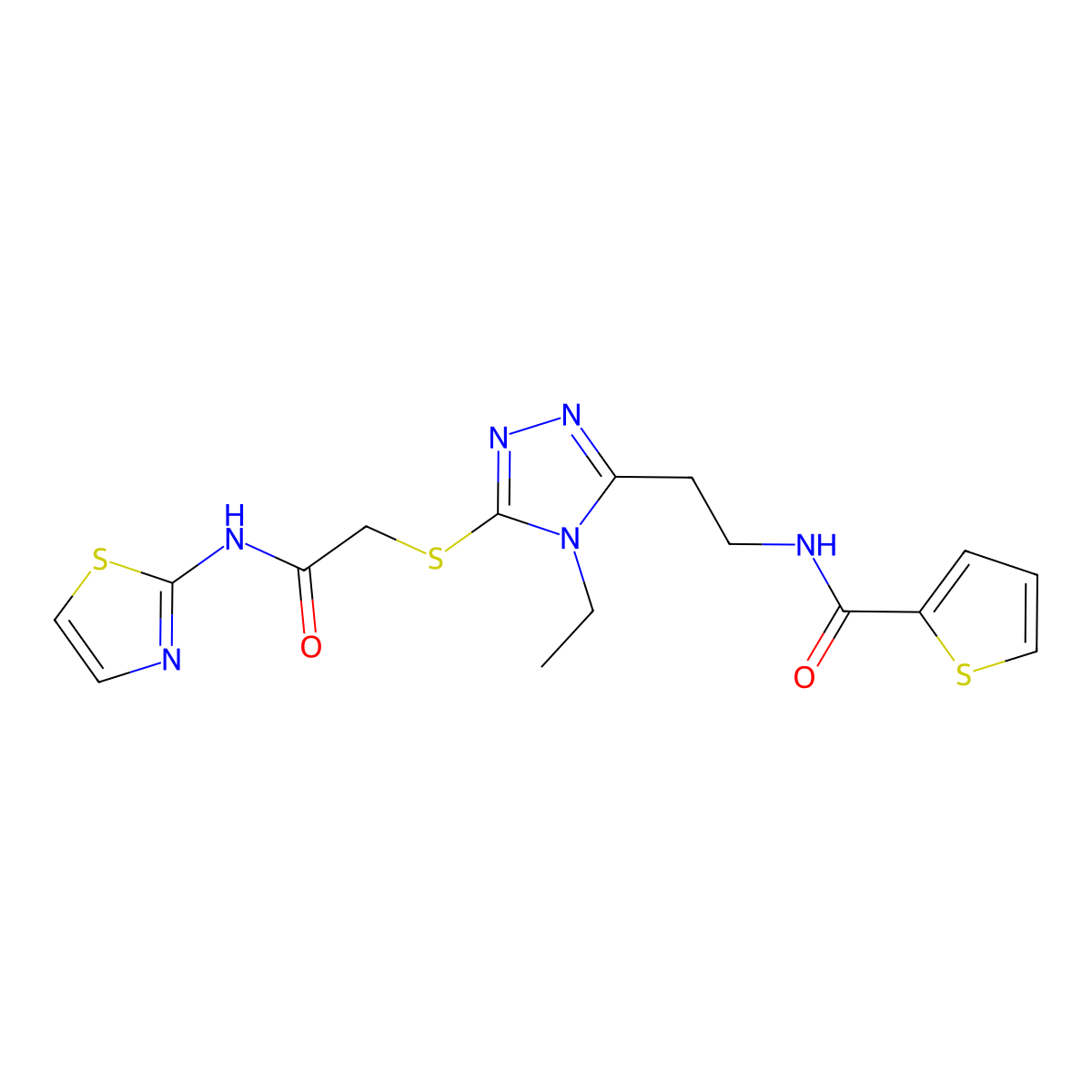 N-[2-[4-ethyl-5-[2-oxo-2-(1,3-thiazol-2-ylamino)ethyl]sulfanyl-1,2,4-triazol-3-yl]ethyl]thiophene-2-carboxamide molecular structure, CAS 708284-97-3