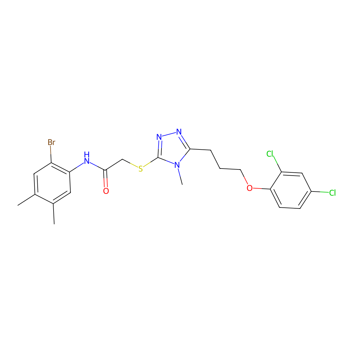 N-(2-bromo-4,5-dimethylphenyl)-2-[[5-[3-(2,4-dichlorophenoxy)propyl]-4-methyl-1,2,4-triazol-3-yl]sulfanyl]acetamide molecular structure, CAS 708285-02-3