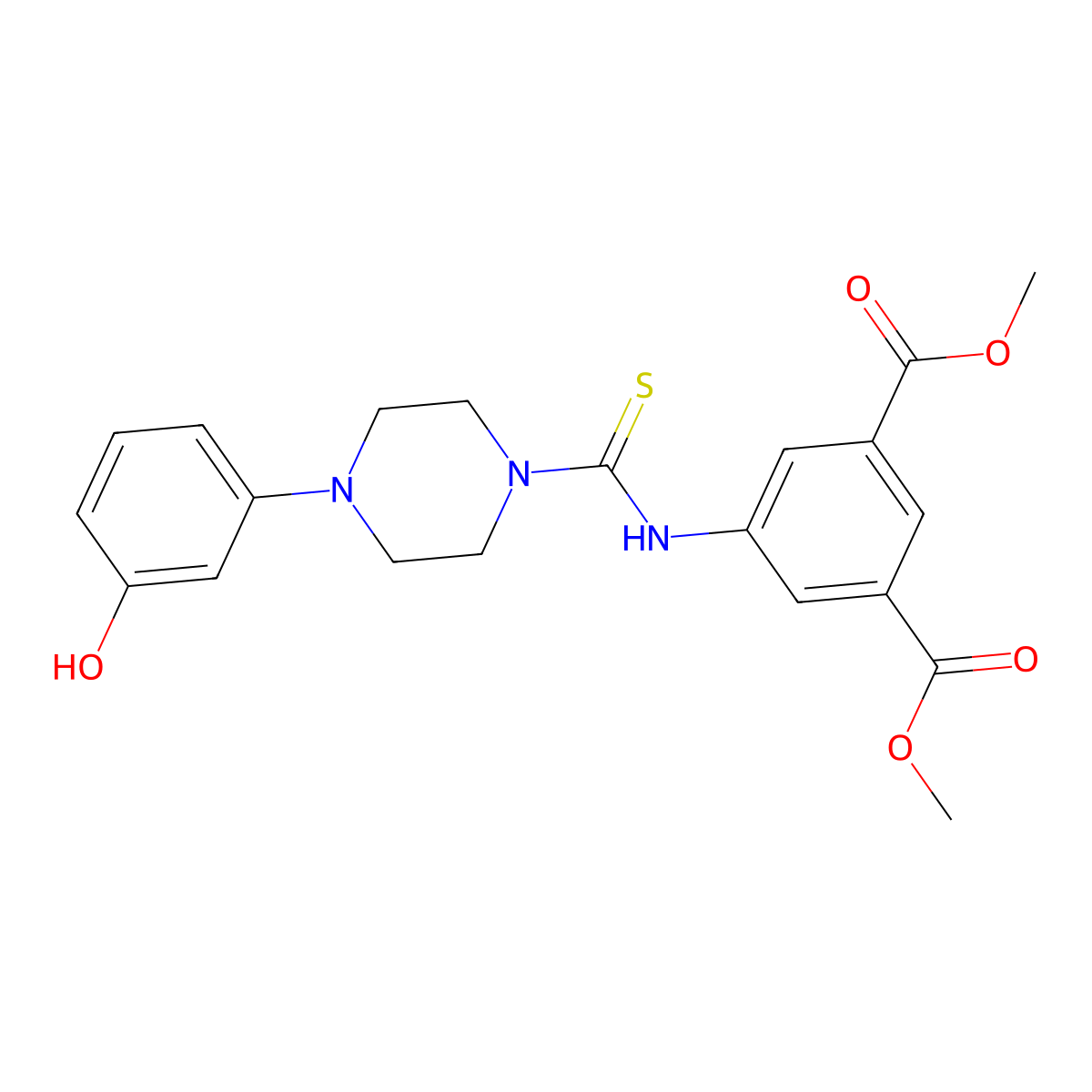 Dimethyl 5-({[4-(3-hydroxyphenyl)piperazin-1-yl]carbonothioyl}amino)benzene-1,3-dicarboxylate molecular structure, CAS 708285-11-4