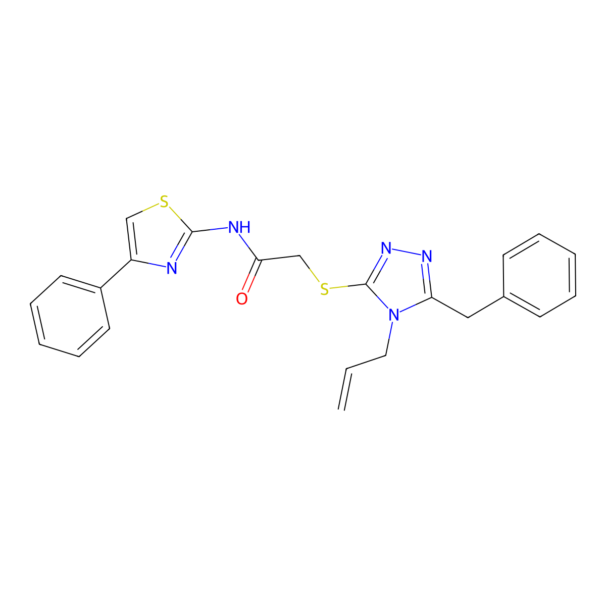2-[(5-benzyl-4-prop-2-enyl-1,2,4-triazol-3-yl)sulfanyl]-N-(4-phenyl-1,3-thiazol-2-yl)acetamide molecular structure, CAS 708285-14-7