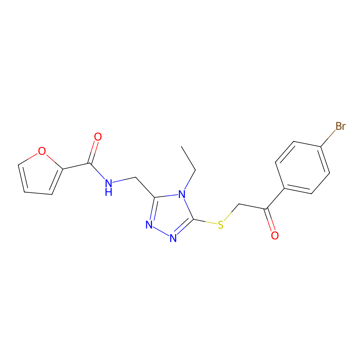 N-[[5-[2-(4-bromophenyl)-2-oxoethyl]sulfanyl-4-ethyl-1,2,4-triazol-3-yl]methyl]furan-2-carboxamide molecular structure, CAS 708285-24-9