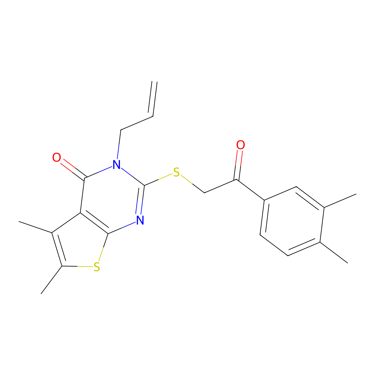 2-[2-(3,4-Dimethylphenyl)-2-oxoethyl]sulfanyl-5,6-dimethyl-3-prop-2-enylthieno[2,3-d]pyrimidin-4-one molecular structure, CAS 708285-28-3