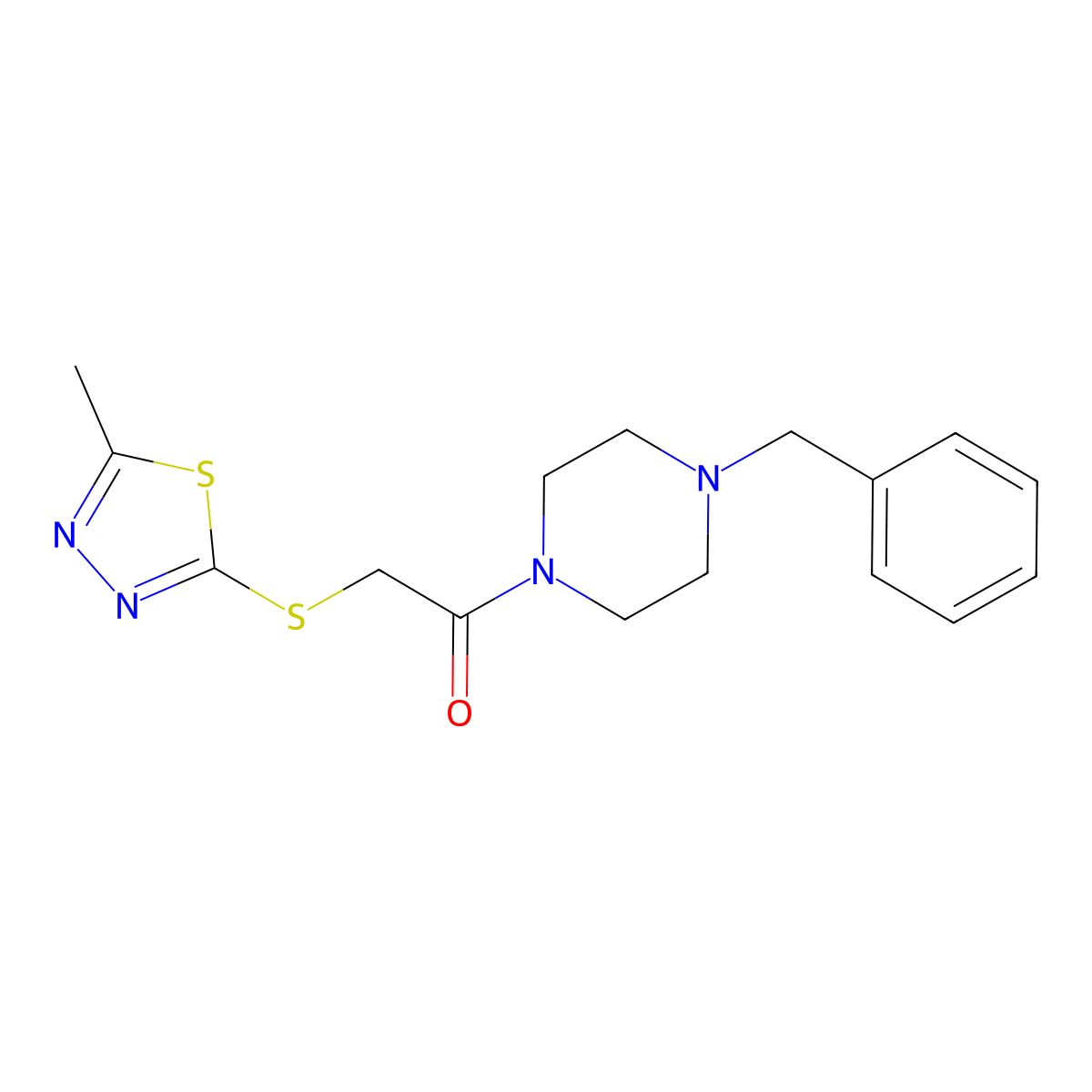 1-Benzyl-4-{[(5-methyl-1,3,4-thiadiazol-2-yl)thio]acetyl}piperazine molecular structure, CAS 708285-37-4
