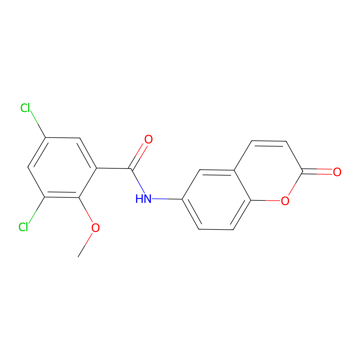 3,5-dichloro-2-methoxy-N-(2-oxochromen-6-yl)benzamide molecular structure, CAS 708285-40-9