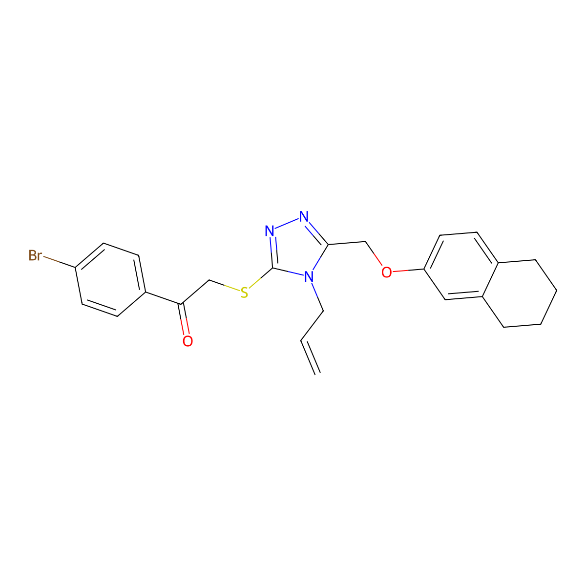 1-(4-Bromophenyl)-2-[[4-prop-2-enyl-5-(5,6,7,8-tetrahydronaphthalen-2-yloxymethyl)-1,2,4-triazol-3-yl]sulfanyl]ethanone molecular structure, CAS 708285-45-4