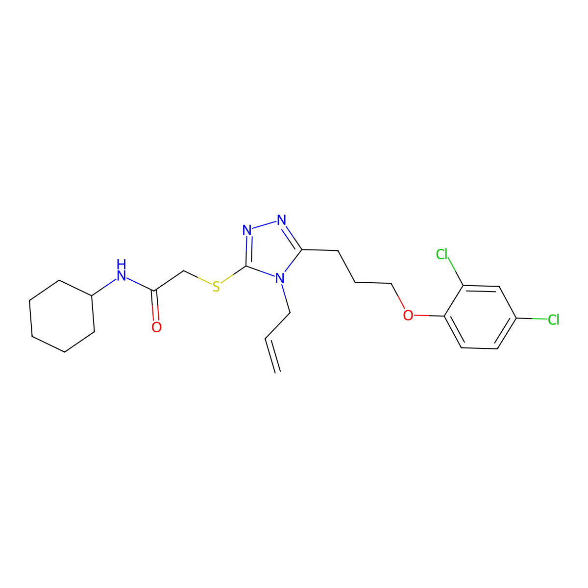 N-cyclohexyl-2-[[5-[3-(2,4-dichlorophenoxy)propyl]-4-prop-2-enyl-1,2,4-triazol-3-yl]sulfanyl]acetamide molecular structure, CAS 708285-48-7