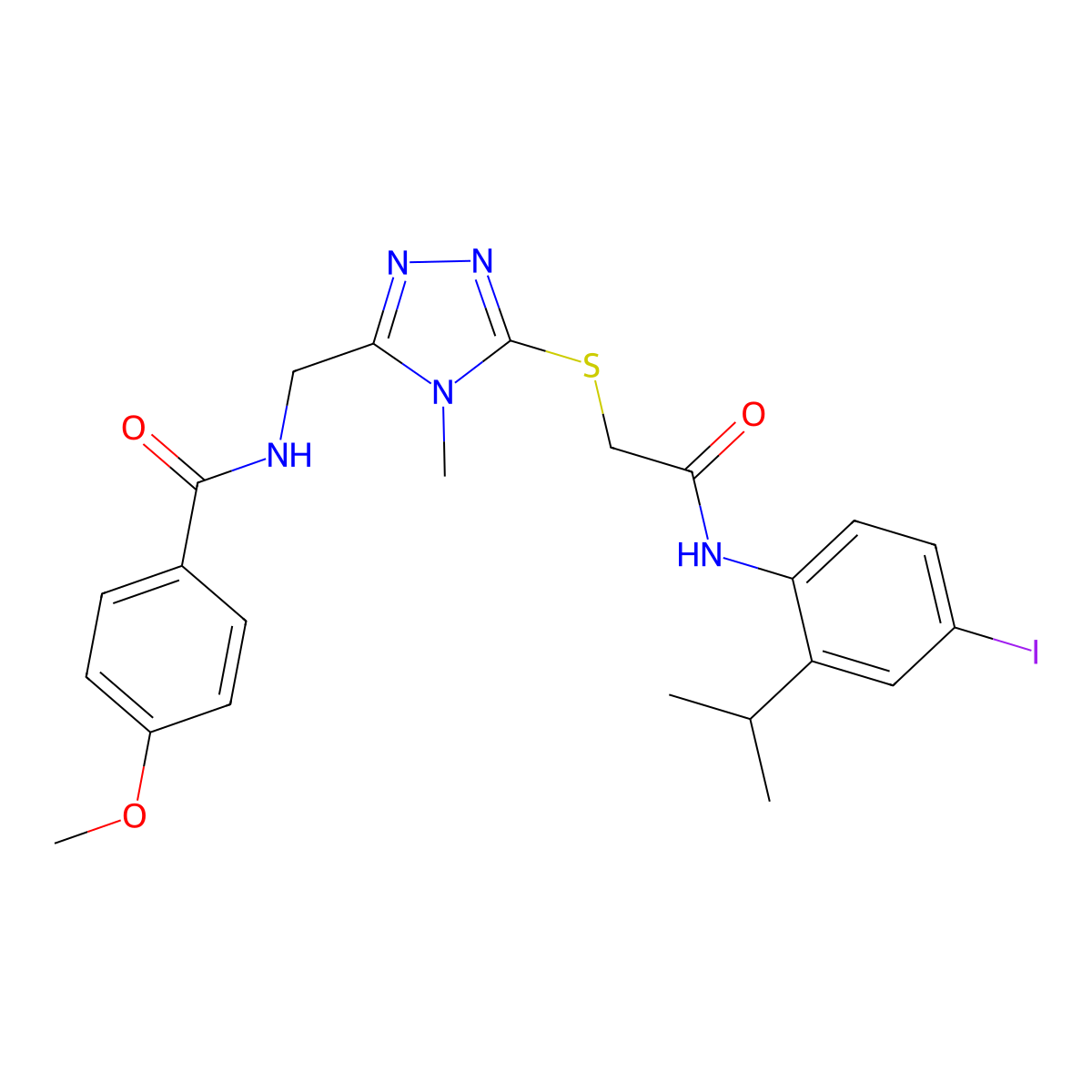 N-[[5-[2-(4-iodo-2-propan-2-ylanilino)-2-oxoethyl]sulfanyl-4-methyl-1,2,4-triazol-3-yl]methyl]-4-methoxybenzamide molecular structure, CAS 708285-84-1