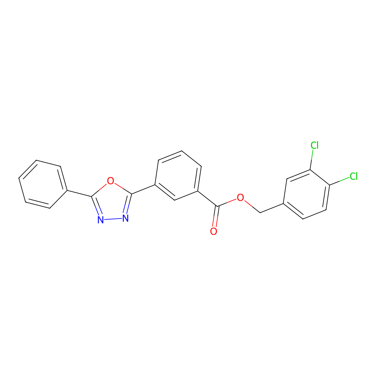 3,4-Dichlorobenzyl 3-(5-phenyl-1,3,4-oxadiazol-2-yl)benzoate molecular structure, CAS 708285-95-4