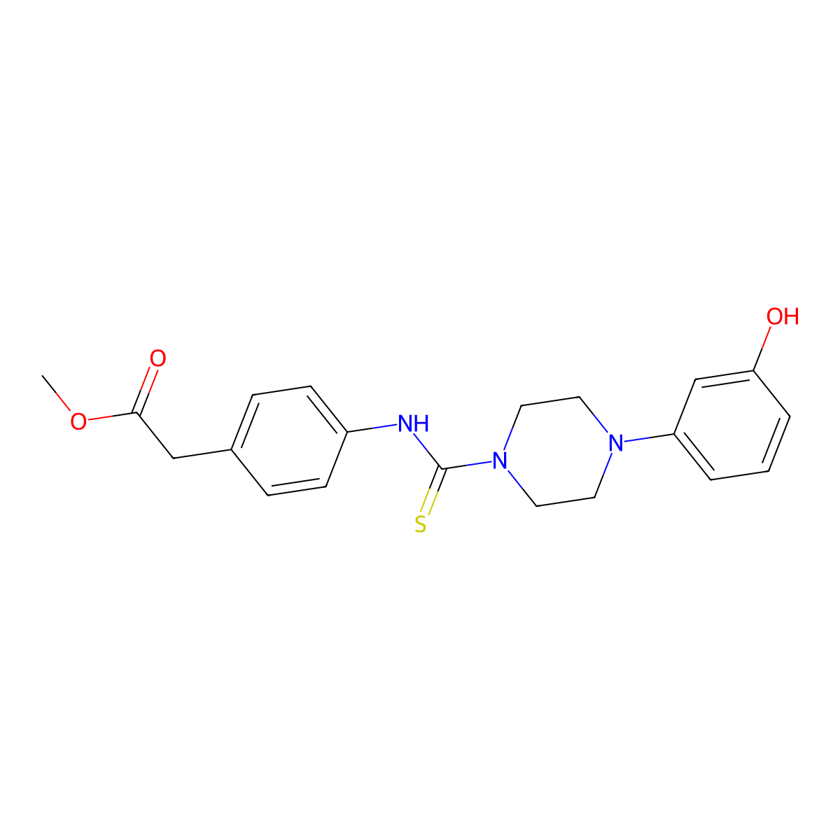 Methyl [4-({[4-(3-hydroxyphenyl)-1-piperazinyl]carbonothioyl}amino)phenyl]acetate molecular structure, CAS 708285-99-8