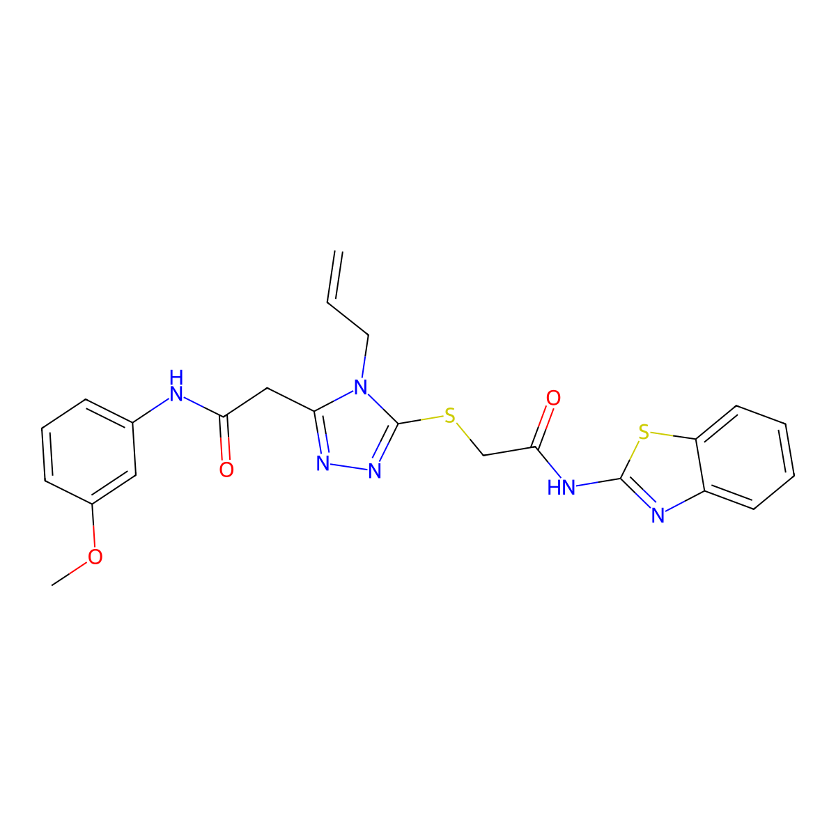 2-[5-[2-(1,3-benzothiazol-2-ylamino)-2-oxoethyl]sulfanyl-4-prop-2-enyl-1,2,4-triazol-3-yl]-N-(3-methoxyphenyl)acetamide molecular structure, CAS 708286-02-6