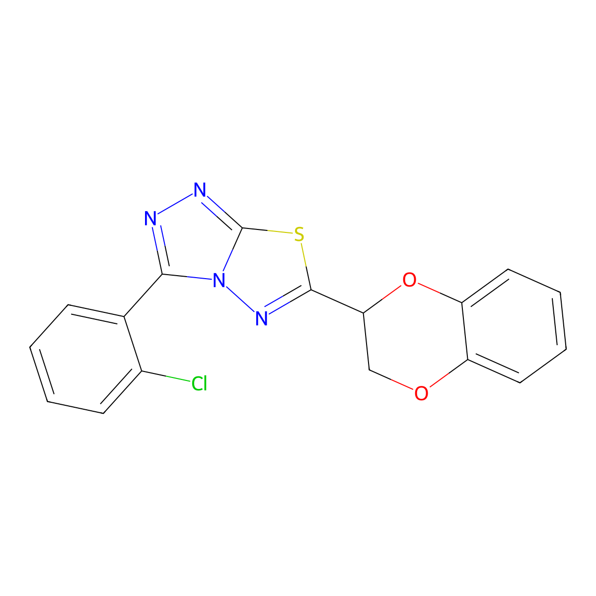 3-(2-Chlorophenyl)-6-(2,3-dihydro-1,4-benzodioxin-2-yl)[1,2,4]triazolo[3,4-b][1,3,4]thiadiazole molecular structure, CAS 708286-37-7