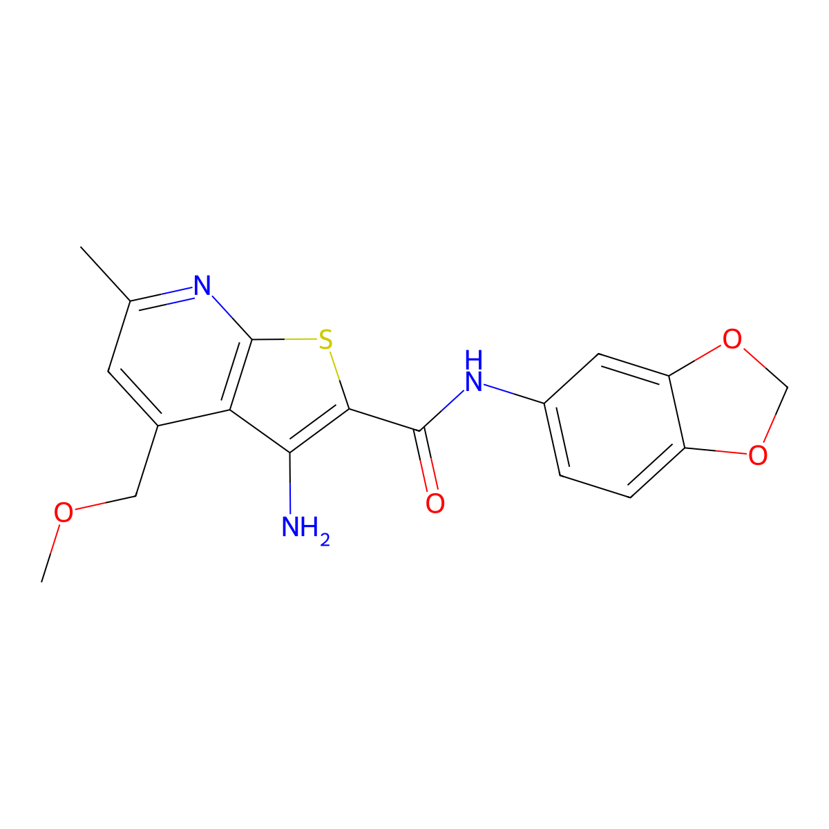 3-amino-N-(1,3-benzodioxol-5-yl)-4-(methoxymethyl)-6-methylthieno[2,3-b]pyridine-2-carboxamide molecular structure, CAS 708286-38-8