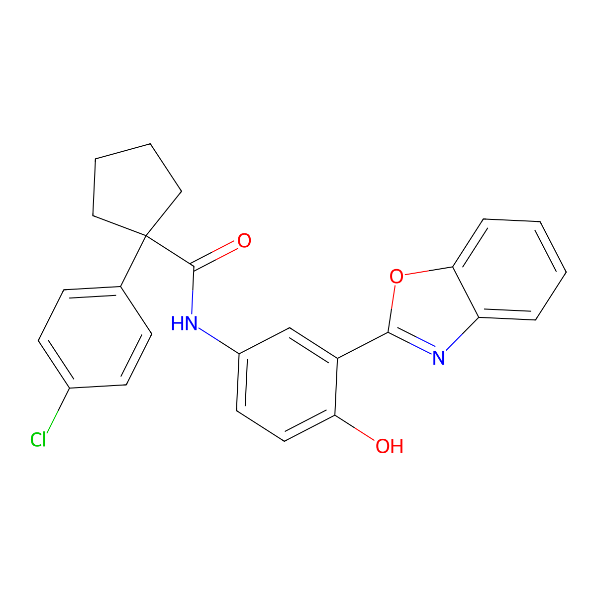 N-[3-(1,3-benzoxazol-2-yl)-4-hydroxyphenyl]-1-(4-chlorophenyl)cyclopentanecarboxamide molecular structure, CAS 708286-61-7