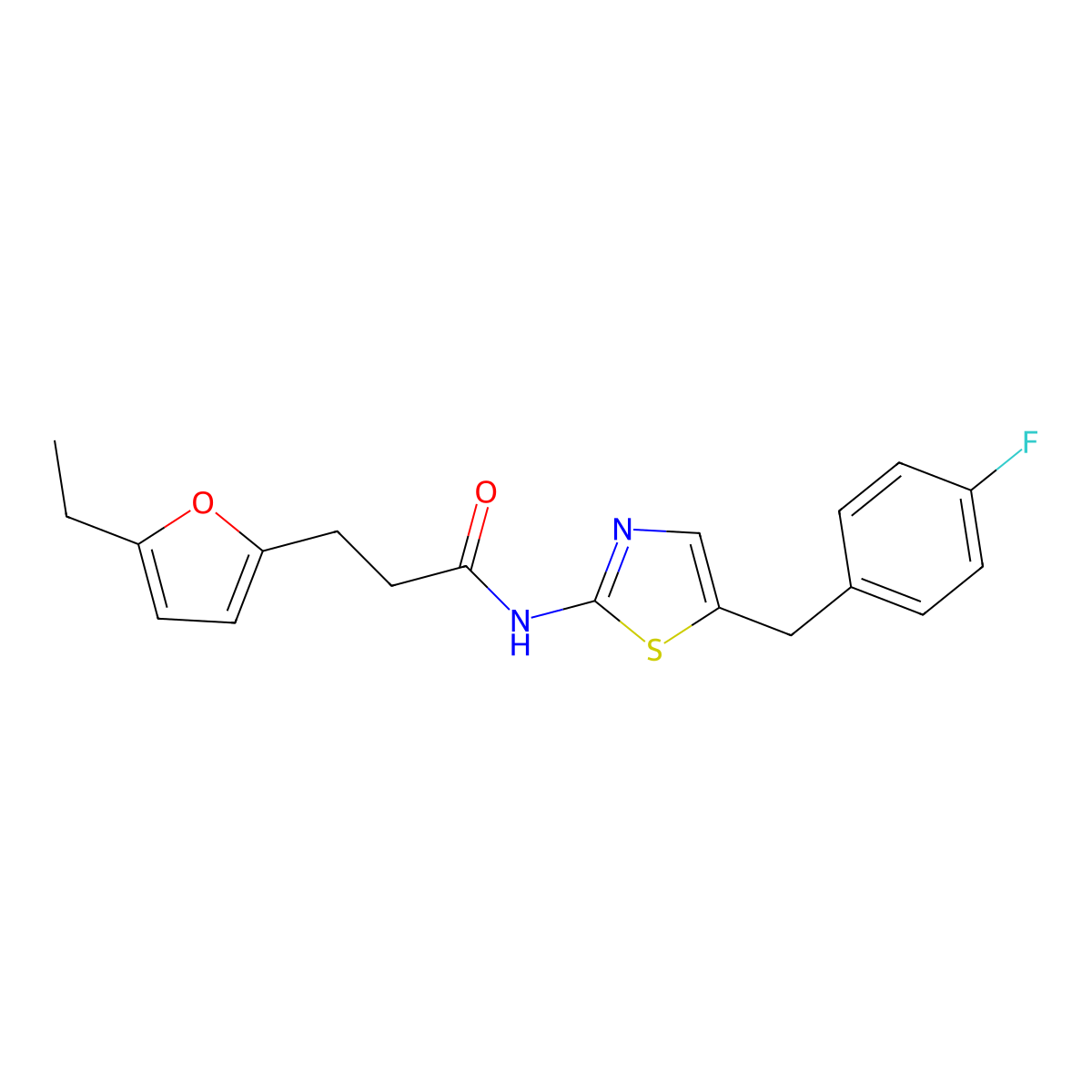 3-(5-ethylfuran-2-yl)-N-[5-(4-fluorobenzyl)-1,3-thiazol-2-yl]propanamide molecular structure, CAS 708286-71-9
