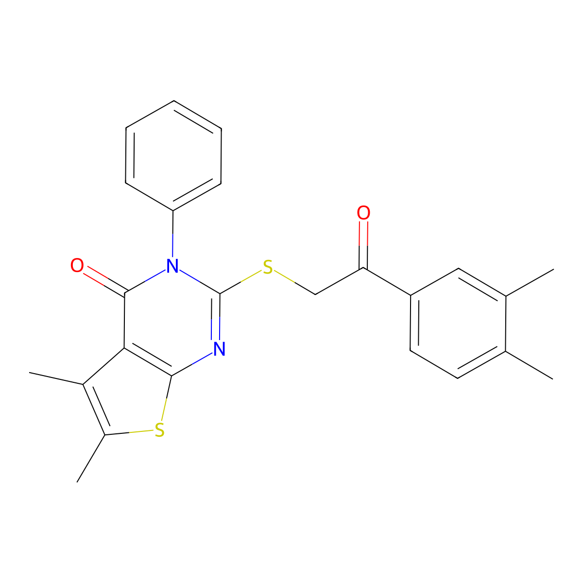 2-[2-(3,4-Dimethylphenyl)-2-oxoethyl]sulfanyl-5,6-dimethyl-3-phenylthieno[2,3-d]pyrimidin-4-one molecular structure, CAS 708286-73-1