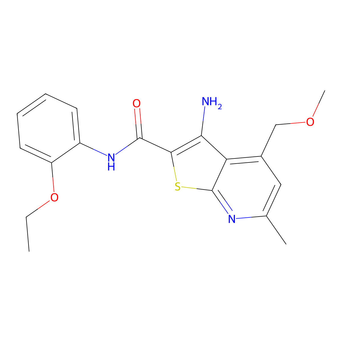 3-amino-N-(2-ethoxyphenyl)-4-(methoxymethyl)-6-methylthieno[2,3-b]pyridine-2-carboxamide molecular structure, CAS 708286-83-3