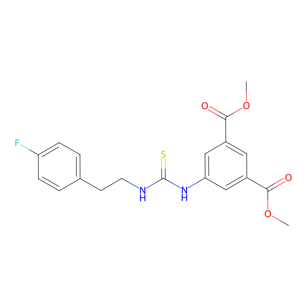 Dimethyl 5-({[2-(4-fluorophenyl)ethyl]carbamothioyl}amino)benzene-1,3-dicarboxylate molecular structure, CAS 708286-90-2