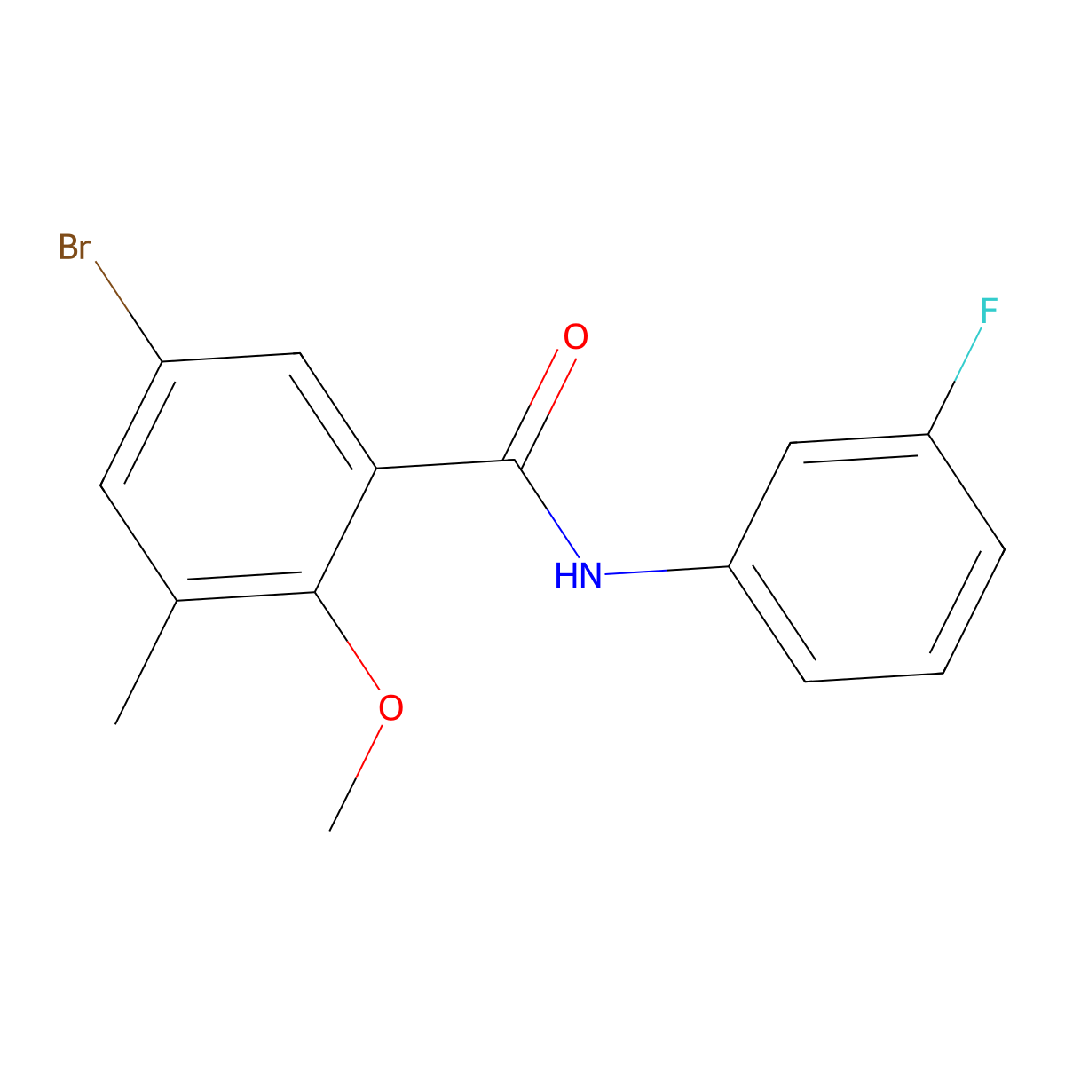 5-bromo-N-(3-fluorophenyl)-2-methoxy-3-methylbenzamide molecular structure, CAS 708286-94-6