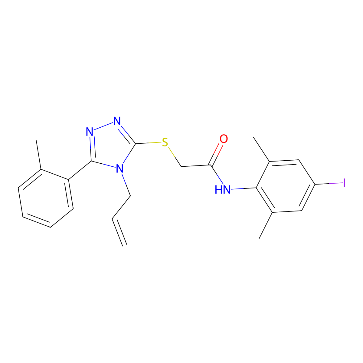 N-(4-iodo-2,6-dimethylphenyl)-2-[[5-(2-methylphenyl)-4-prop-2-enyl-1,2,4-triazol-3-yl]sulfanyl]acetamide molecular structure, CAS 708286-96-8