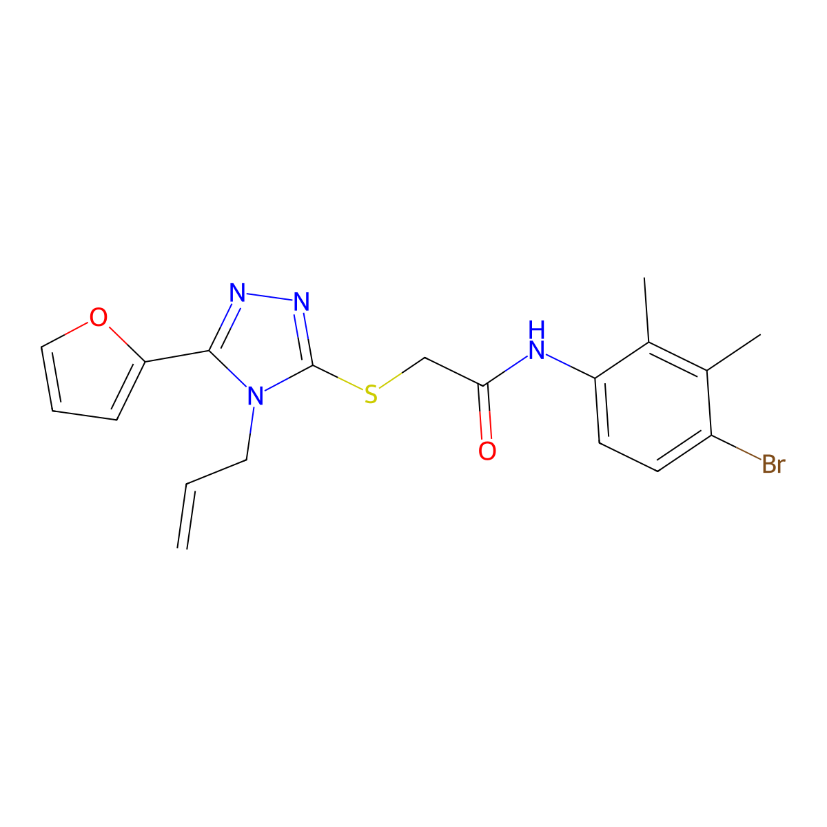 N-(4-bromo-2,3-dimethylphenyl)-2-[[5-(furan-2-yl)-4-prop-2-enyl-1,2,4-triazol-3-yl]sulfanyl]acetamide molecular structure, CAS 708287-06-3
