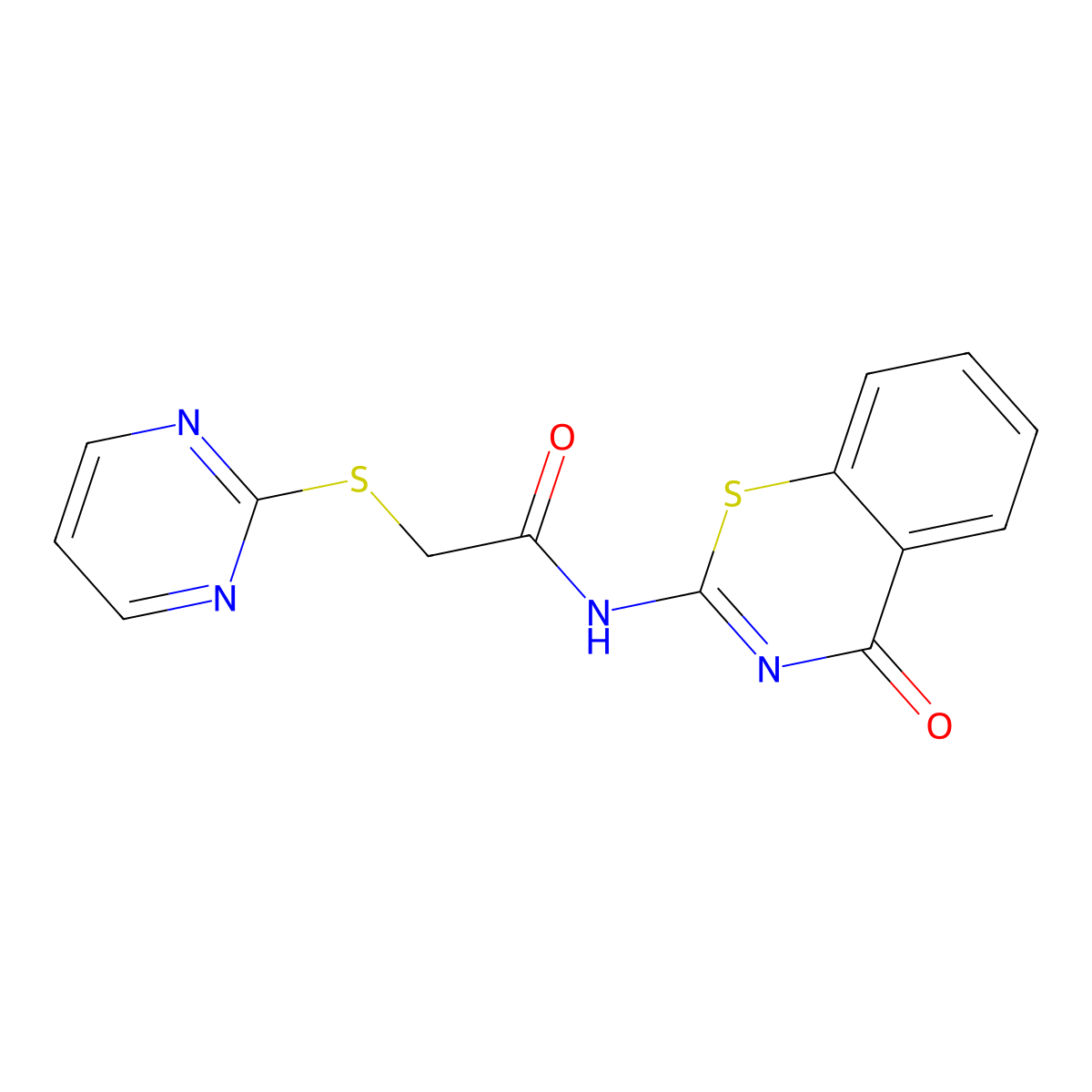 N-(4-oxo-4H-1,3-benzothiazin-2-yl)-2-(pyrimidin-2-ylsulfanyl)acetamide molecular structure, CAS 708287-12-1