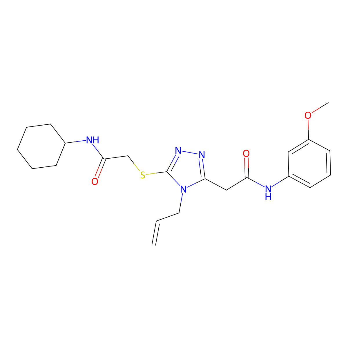 2-[5-[2-(cyclohexylamino)-2-oxoethyl]sulfanyl-4-prop-2-enyl-1,2,4-triazol-3-yl]-N-(3-methoxyphenyl)acetamide molecular structure, CAS 708287-18-7