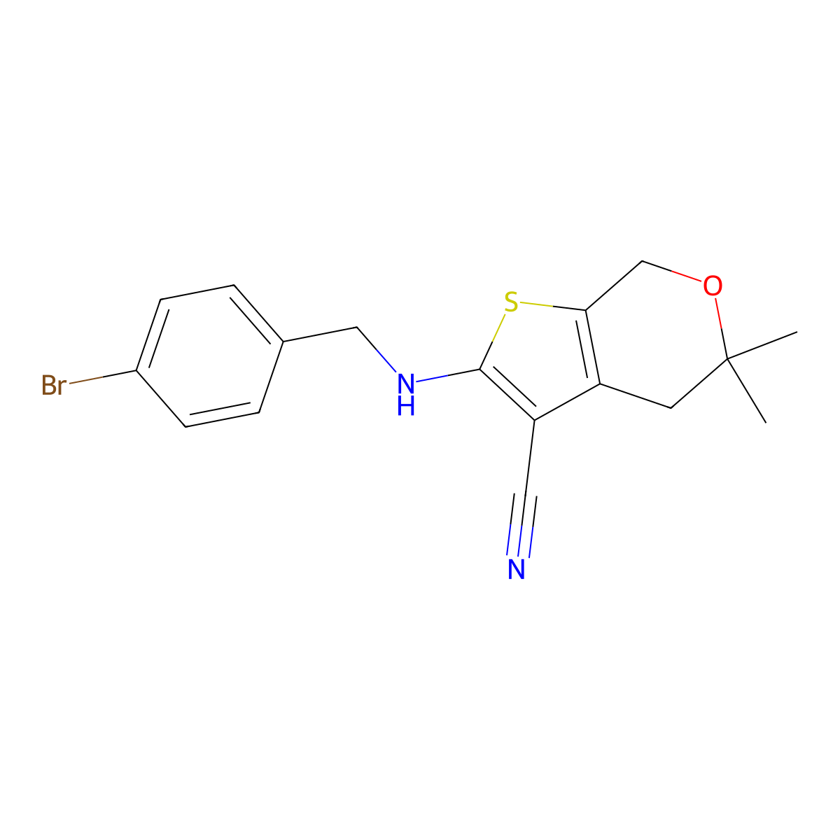 2-[(4-Bromophenyl)methylamino]-5,5-dimethyl-4,7-dihydrothieno[2,3-c]pyran-3-carbonitrile molecular structure, CAS 708287-22-3