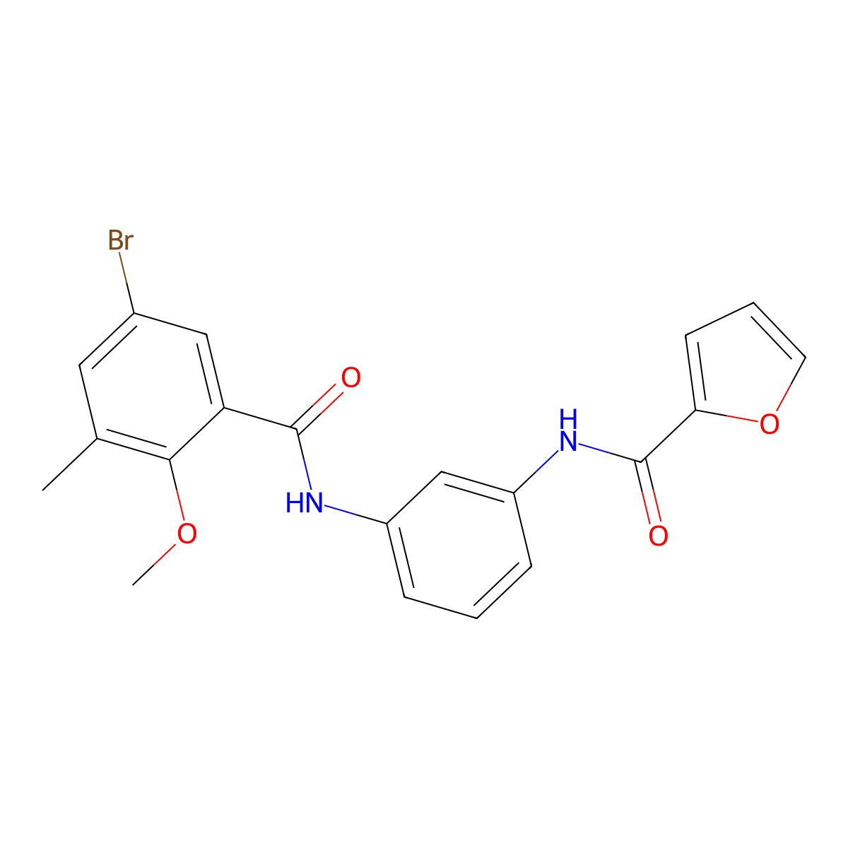 N-{3-[(5-bromo-2-methoxy-3-methylbenzoyl)amino]phenyl}-2-furamide molecular structure, CAS 708287-23-4