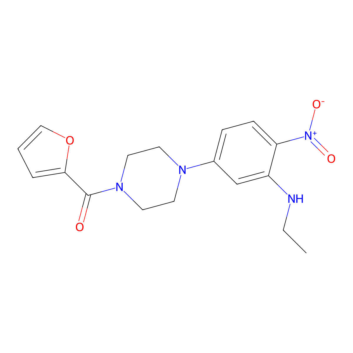[4-[3-(Ethylamino)-4-nitrophenyl]piperazin-1-yl]-(furan-2-yl)methanone molecular structure, CAS 708287-24-5