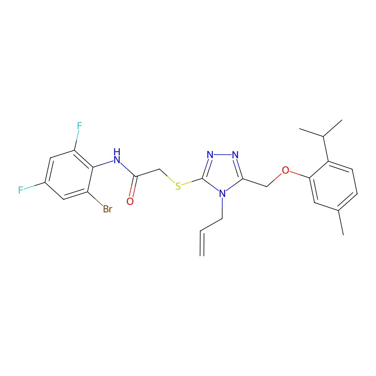 N-(2-bromo-4,6-difluorophenyl)-2-[[5-[(5-methyl-2-propan-2-ylphenoxy)methyl]-4-prop-2-enyl-1,2,4-triazol-3-yl]sulfanyl]acetamide molecular structure, CAS 708287-29-0