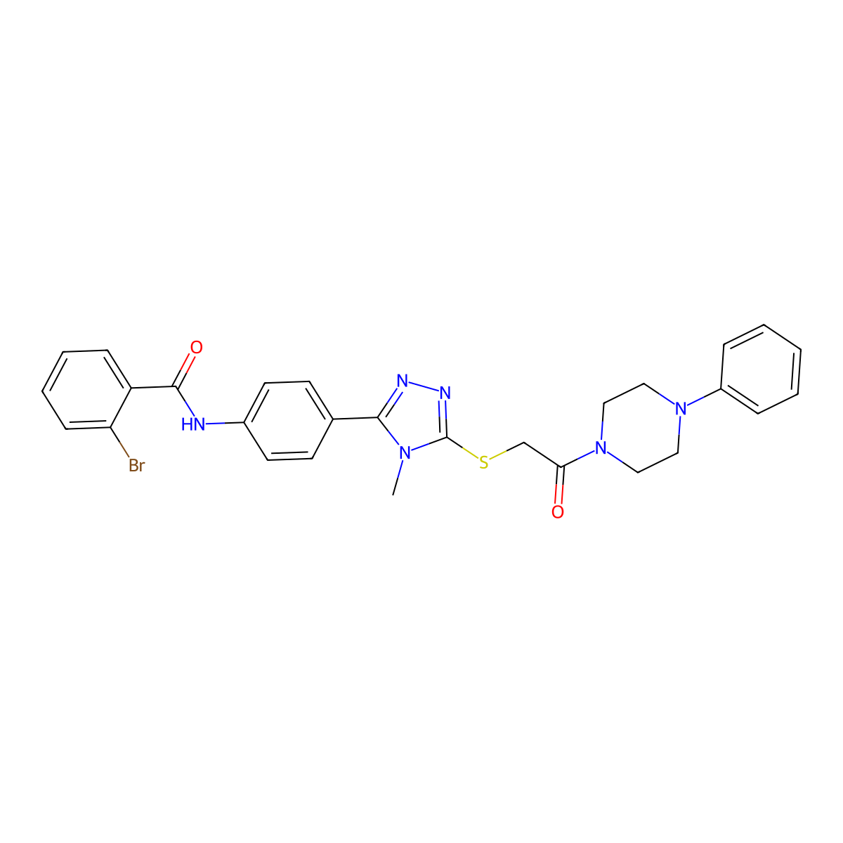 2-bromo-N-[4-[4-methyl-5-[2-oxo-2-(4-phenylpiperazin-1-yl)ethyl]sulfanyl-1,2,4-triazol-3-yl]phenyl]benzamide molecular structure, CAS 708287-37-0