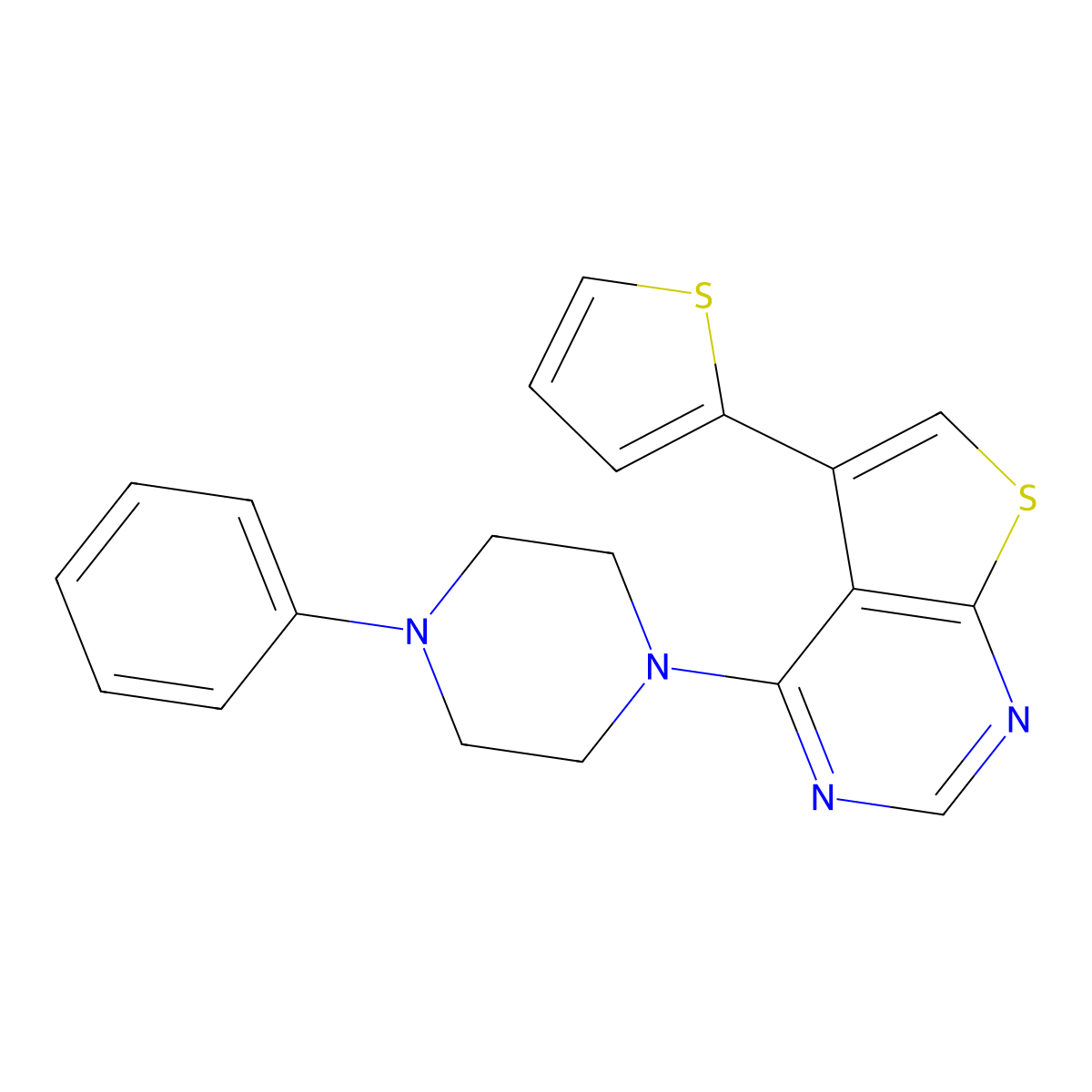 4-(4-Phenylpiperazin-1-yl)-5-(thiophen-2-yl)thieno[2,3-d]pyrimidine molecular structure, CAS 708287-59-6