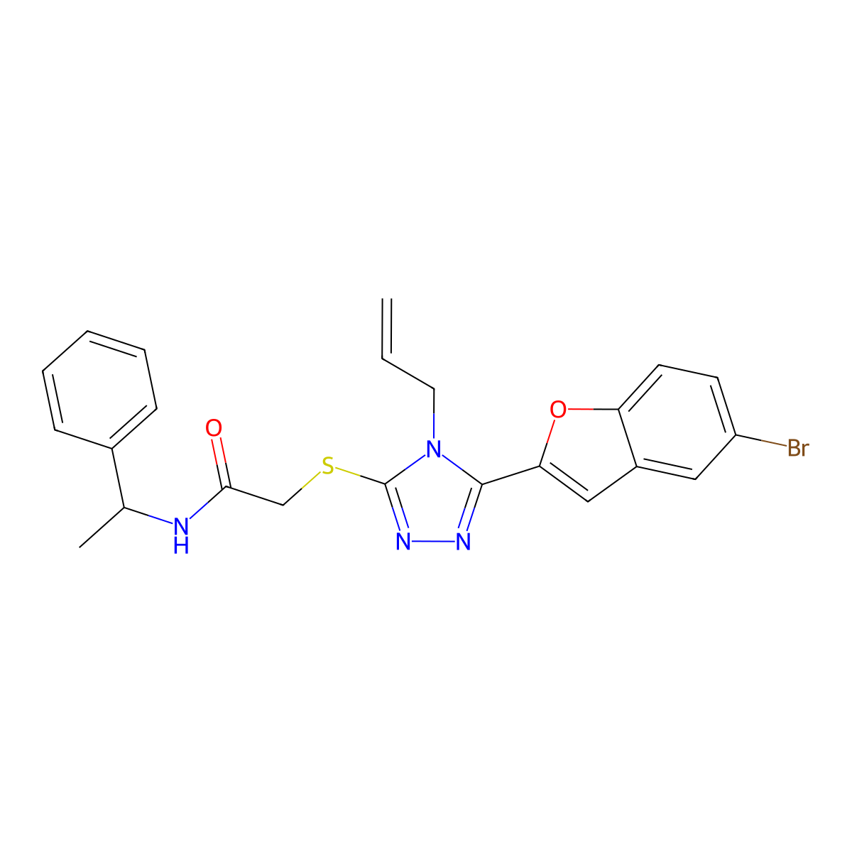 2-{[5-(5-bromo-1-benzofuran-2-yl)-4-(prop-2-en-1-yl)-4H-1,2,4-triazol-3-yl]sulfanyl}-N-(1-phenylethyl)acetamide molecular structure, CAS 708287-84-7