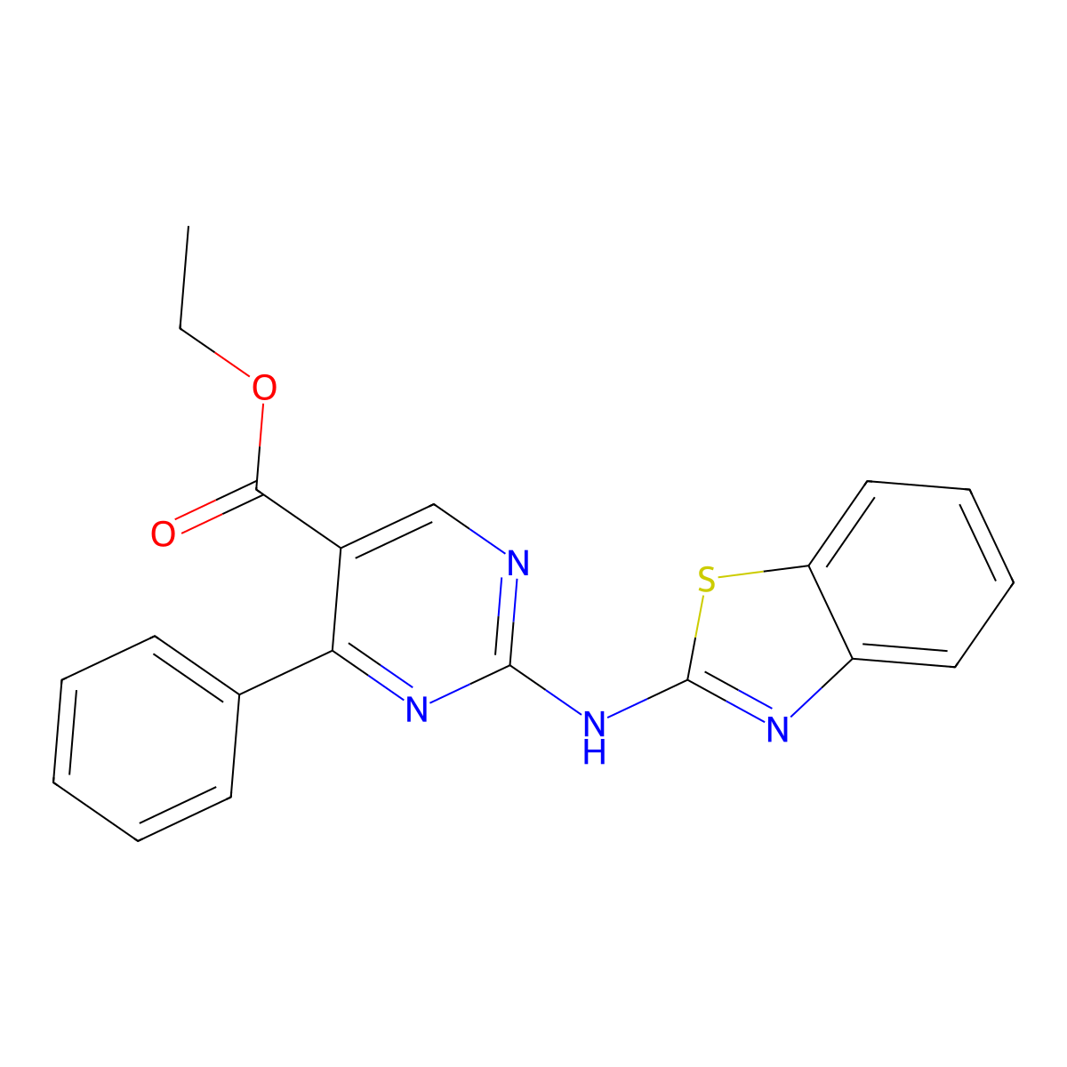 Ethyl 2-(1,3-benzothiazol-2-ylamino)-4-phenylpyrimidine-5-carboxylate molecular structure, CAS 708287-85-8