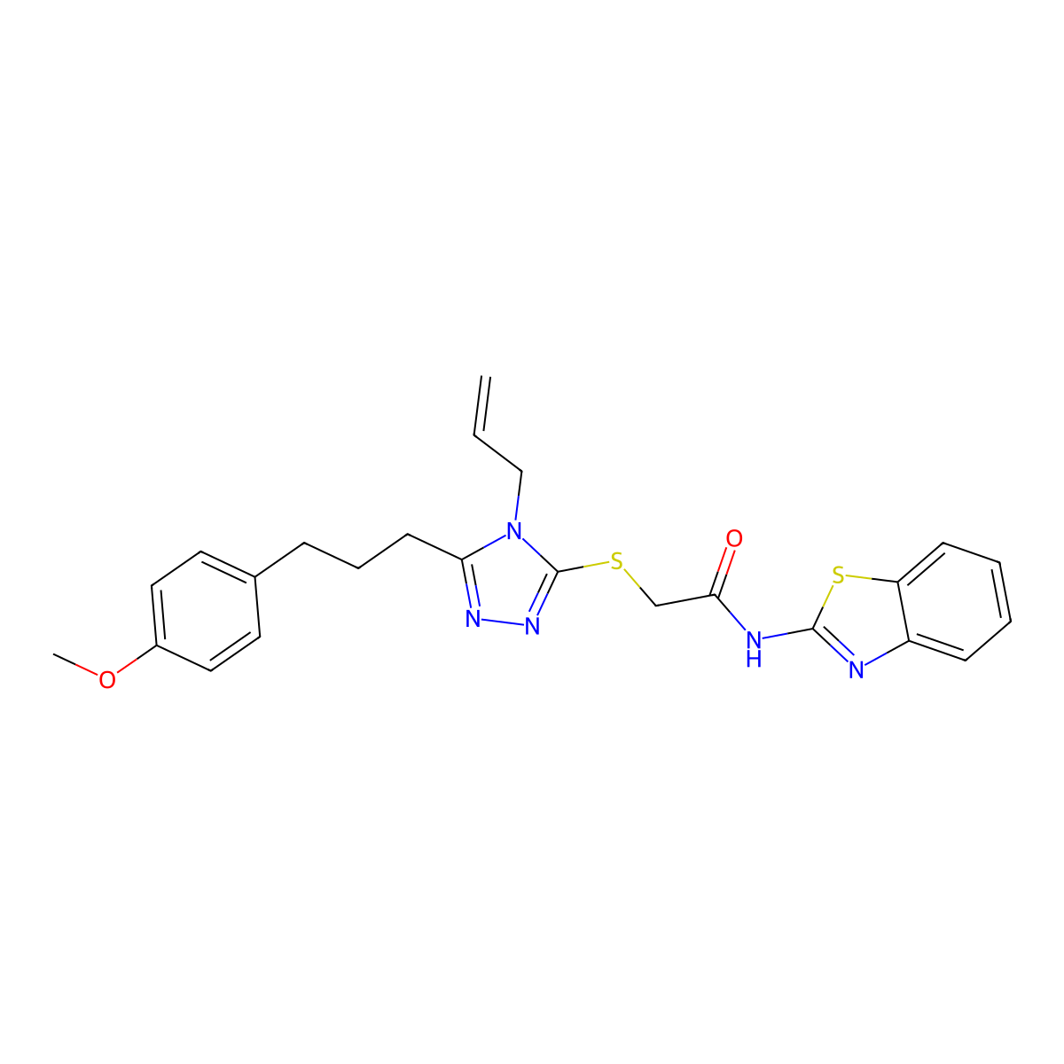 N-(1,3-benzothiazol-2-yl)-2-[[5-[3-(4-methoxyphenyl)propyl]-4-prop-2-enyl-1,2,4-triazol-3-yl]sulfanyl]acetamide molecular structure, CAS 708287-87-0