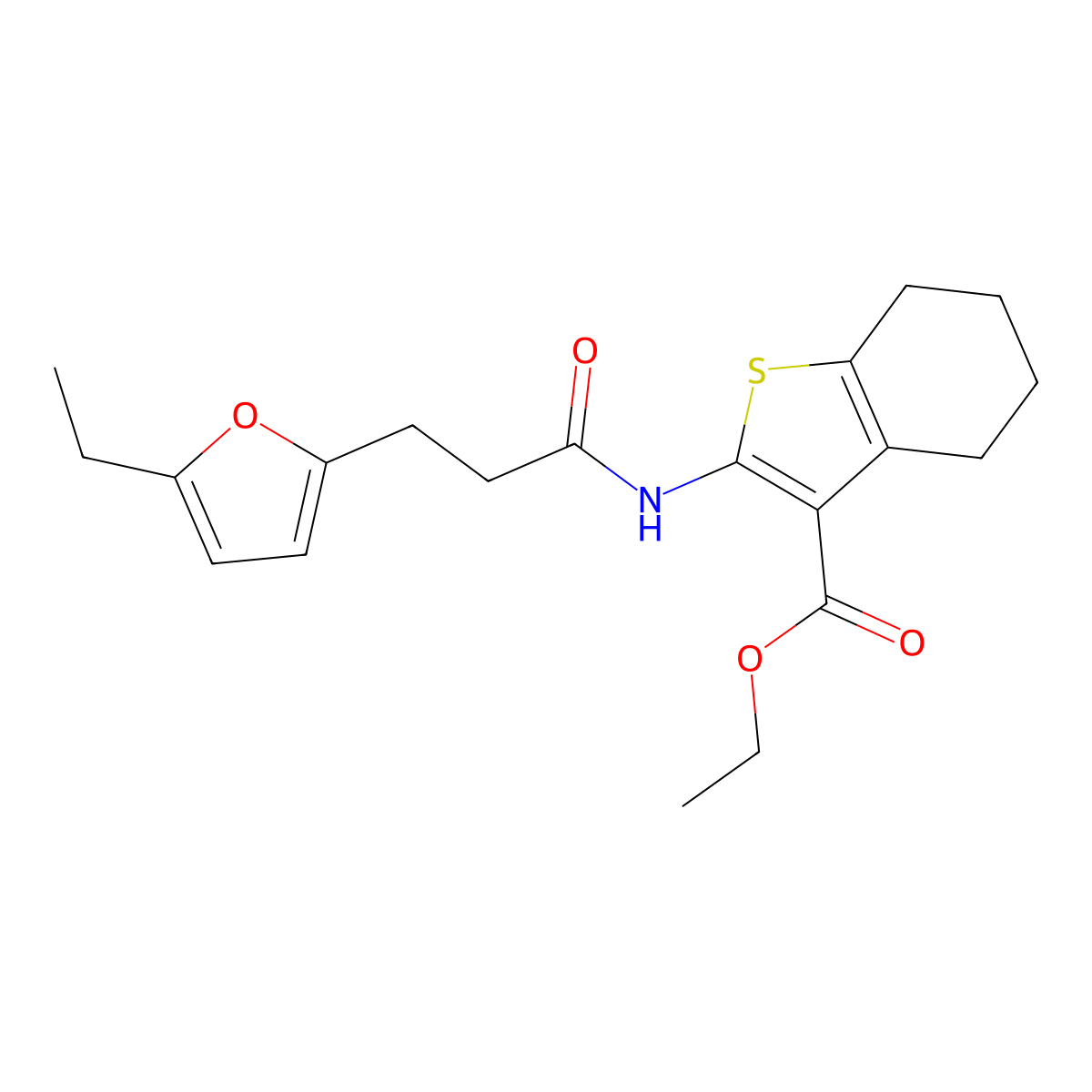 Ethyl 2-(3-(5-ethylfuran-2-yl)propanamido)-4,5,6,7-tetrahydrobenzo[b]thiophene-3-carboxylate molecular structure, CAS 708287-90-5