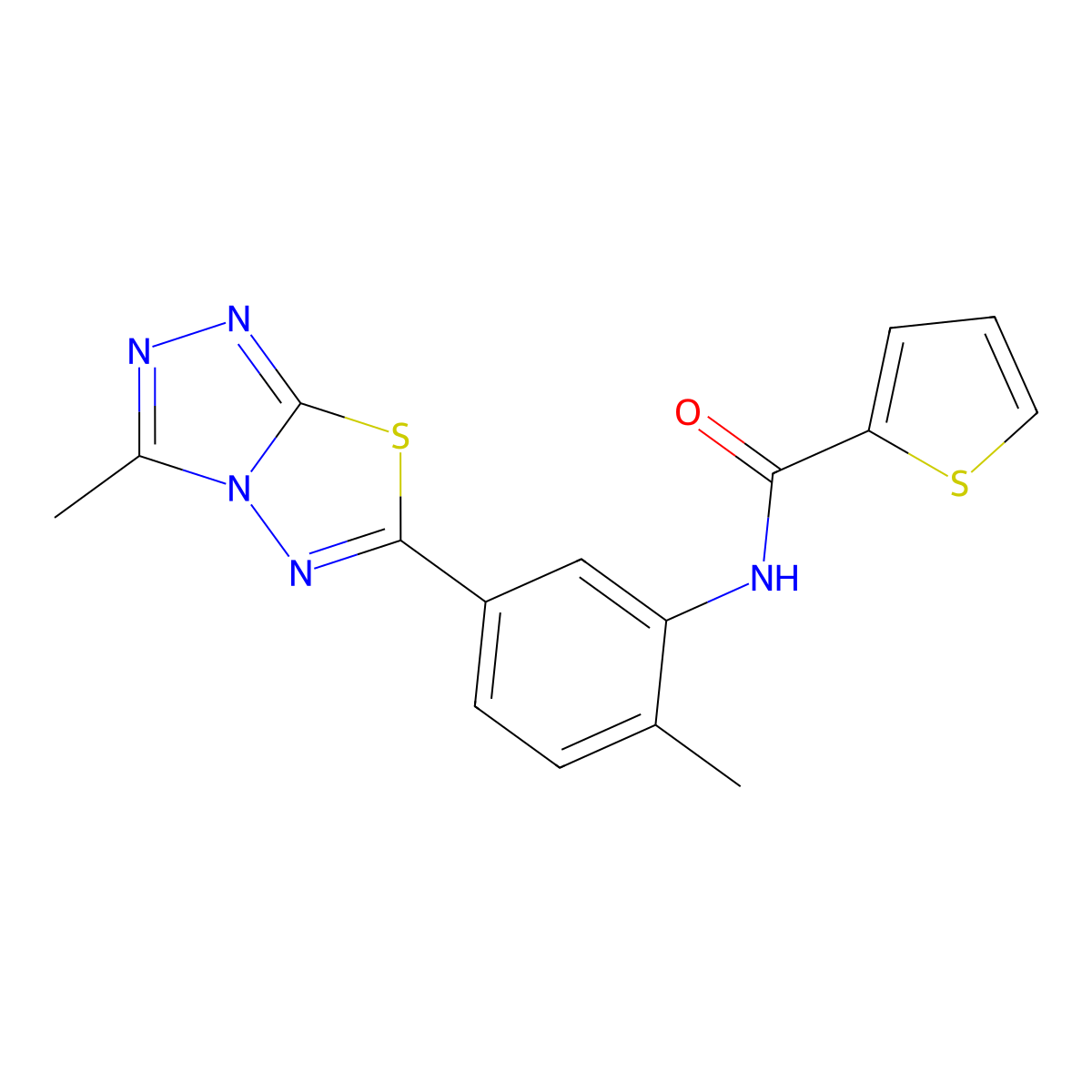 N-[2-methyl-5-(3-methyl[1,2,4]triazolo[3,4-b][1,3,4]thiadiazol-6-yl)phenyl]-2-thiophenecarboxamide molecular structure, CAS 708288-16-8