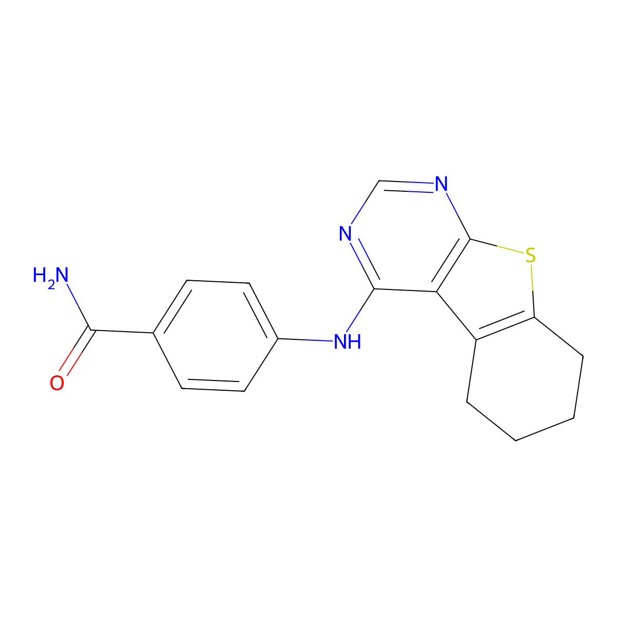 4-(5,6,7,8-Tetrahydro[1]benzothieno[2,3-d]pyrimidin-4-ylamino)benzamide molecular structure, CAS 708288-24-8