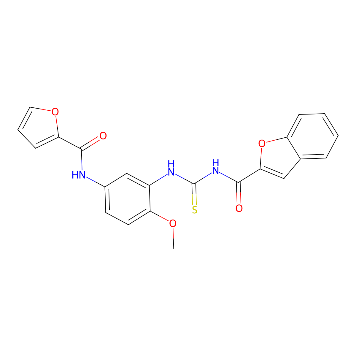 N-[[5-(furan-2-carbonylamino)-2-methoxyphenyl]carbamothioyl]-1-benzofuran-2-carboxamide molecular structure, CAS 708288-62-4