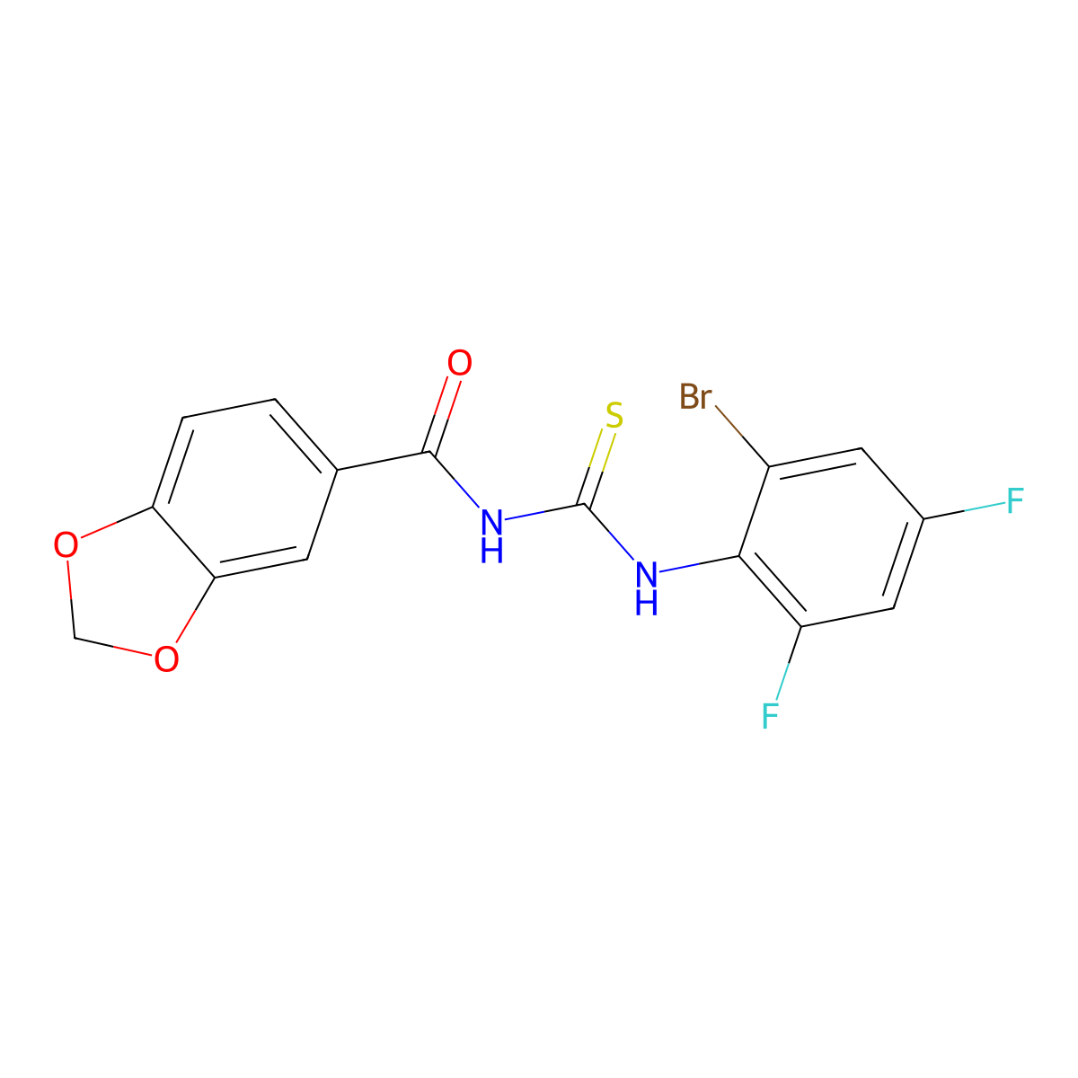 N-[(2-bromo-4,6-difluorophenyl)carbamothioyl]-1,3-benzodioxole-5-carboxamide molecular structure, CAS 708288-67-9