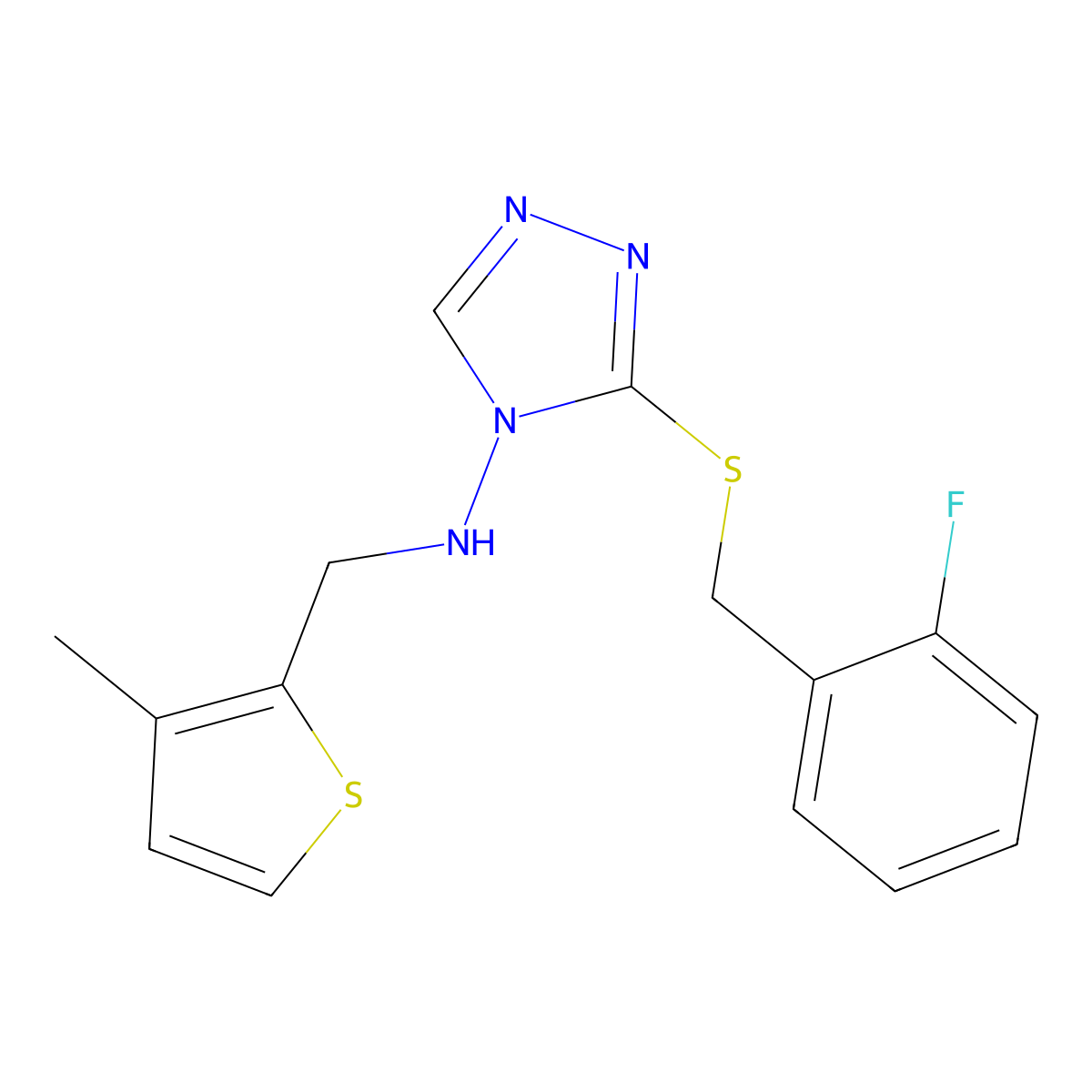 3-[(2-fluorophenyl)methylsulfanyl]-N-[(3-methylthiophen-2-yl)methyl]-1,2,4-triazol-4-amine molecular structure, CAS 708288-68-0
