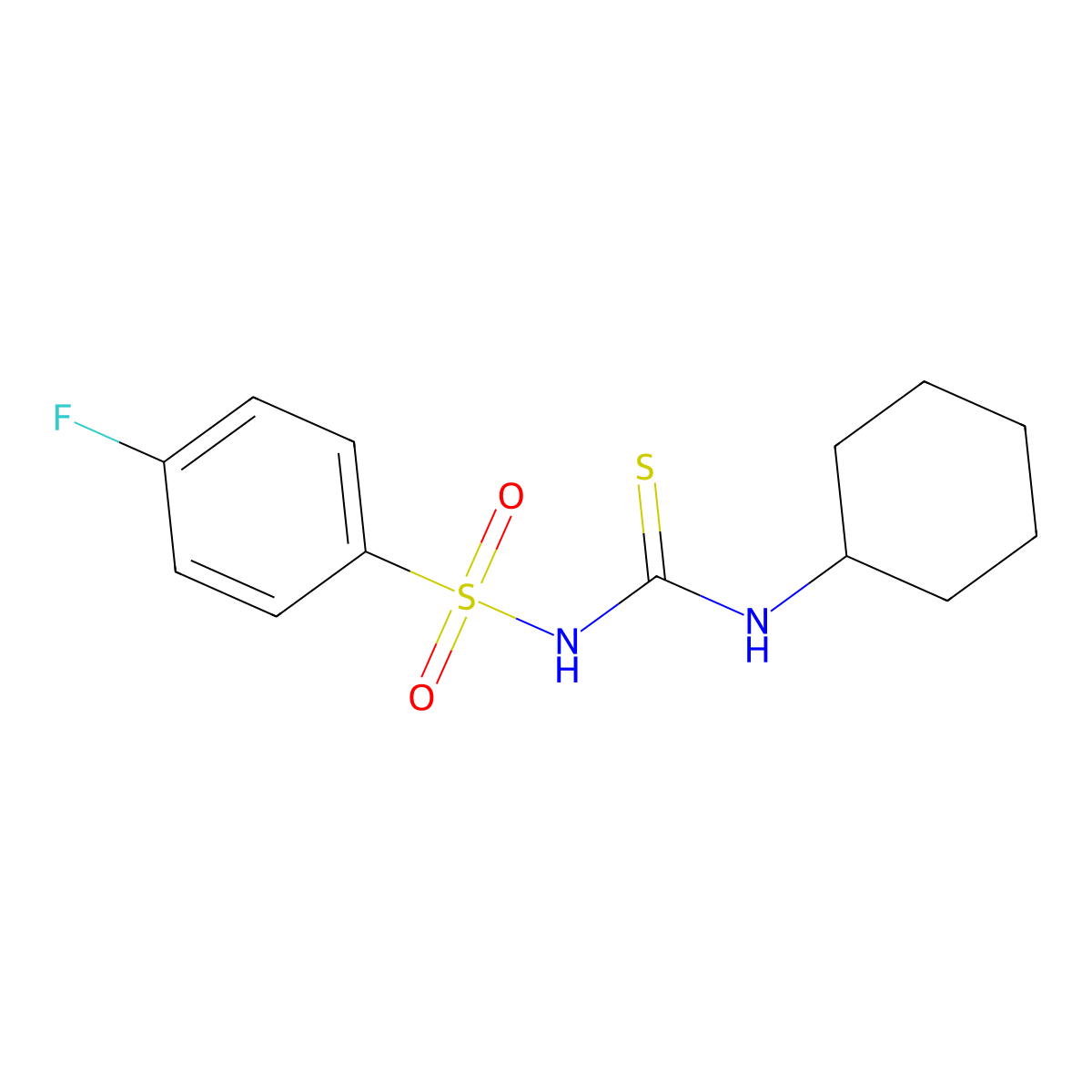 N-(cyclohexylcarbamothioyl)-4-fluorobenzenesulfonamide molecular structure, CAS 708288-75-9
