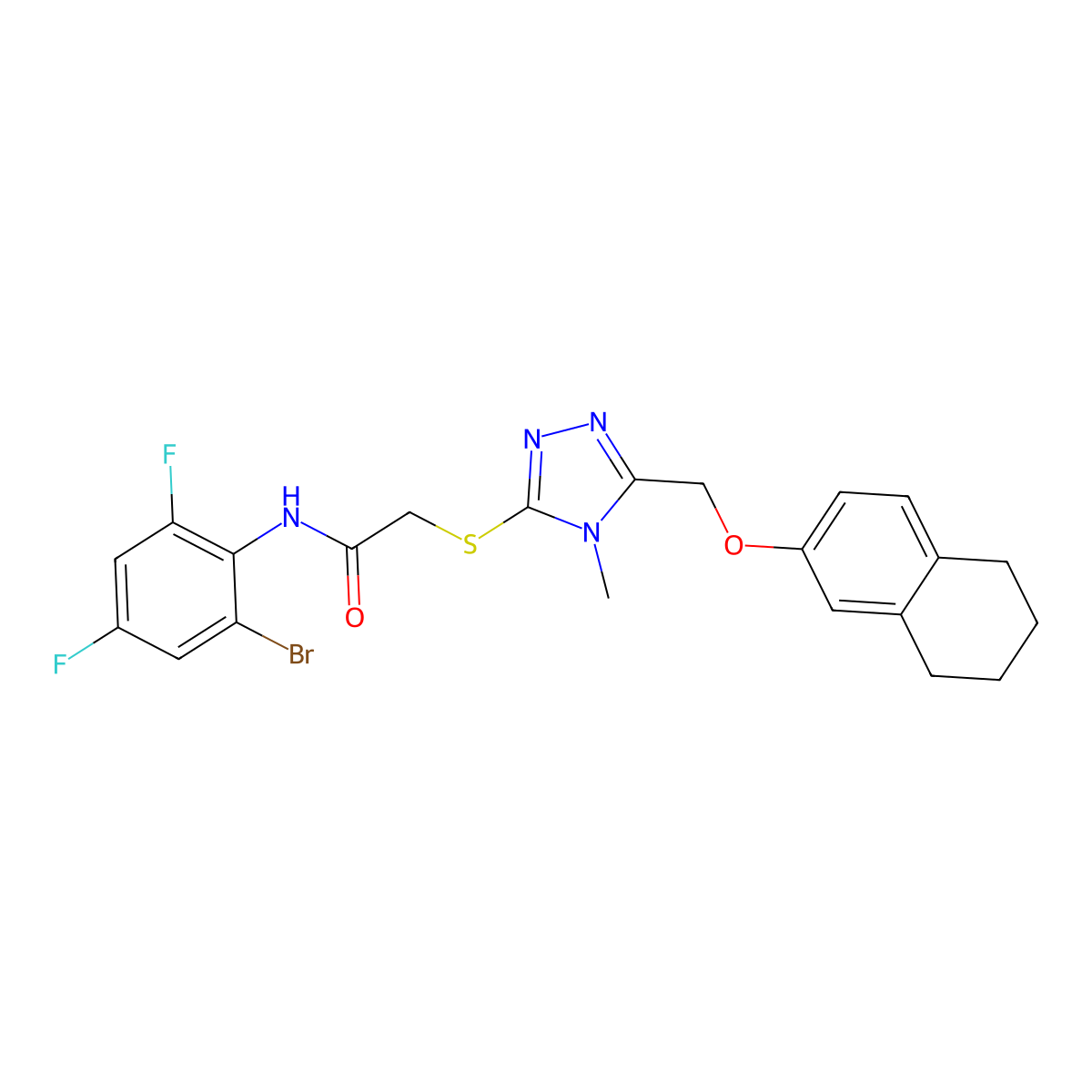 N-(2-bromo-4,6-difluorophenyl)-2-[[4-methyl-5-(5,6,7,8-tetrahydronaphthalen-2-yloxymethyl)-1,2,4-triazol-3-yl]sulfanyl]acetamide molecular structure, CAS 708289-30-9