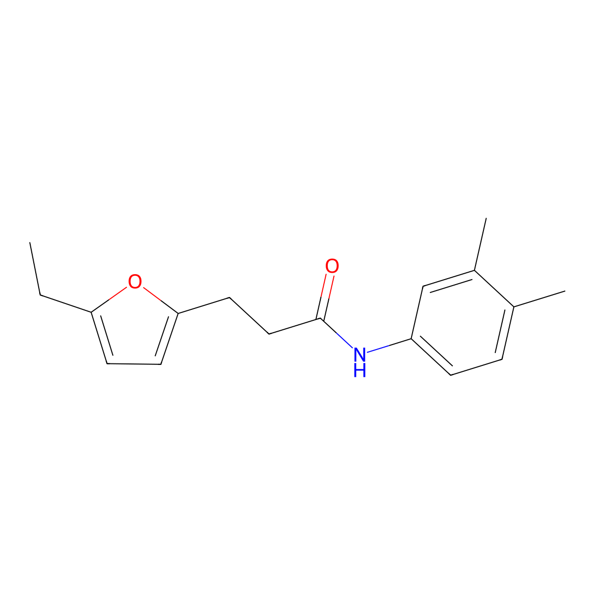 N-(3,4-dimethylphenyl)-3-(5-ethylfuran-2-yl)propanamide molecular structure, CAS 708289-47-8