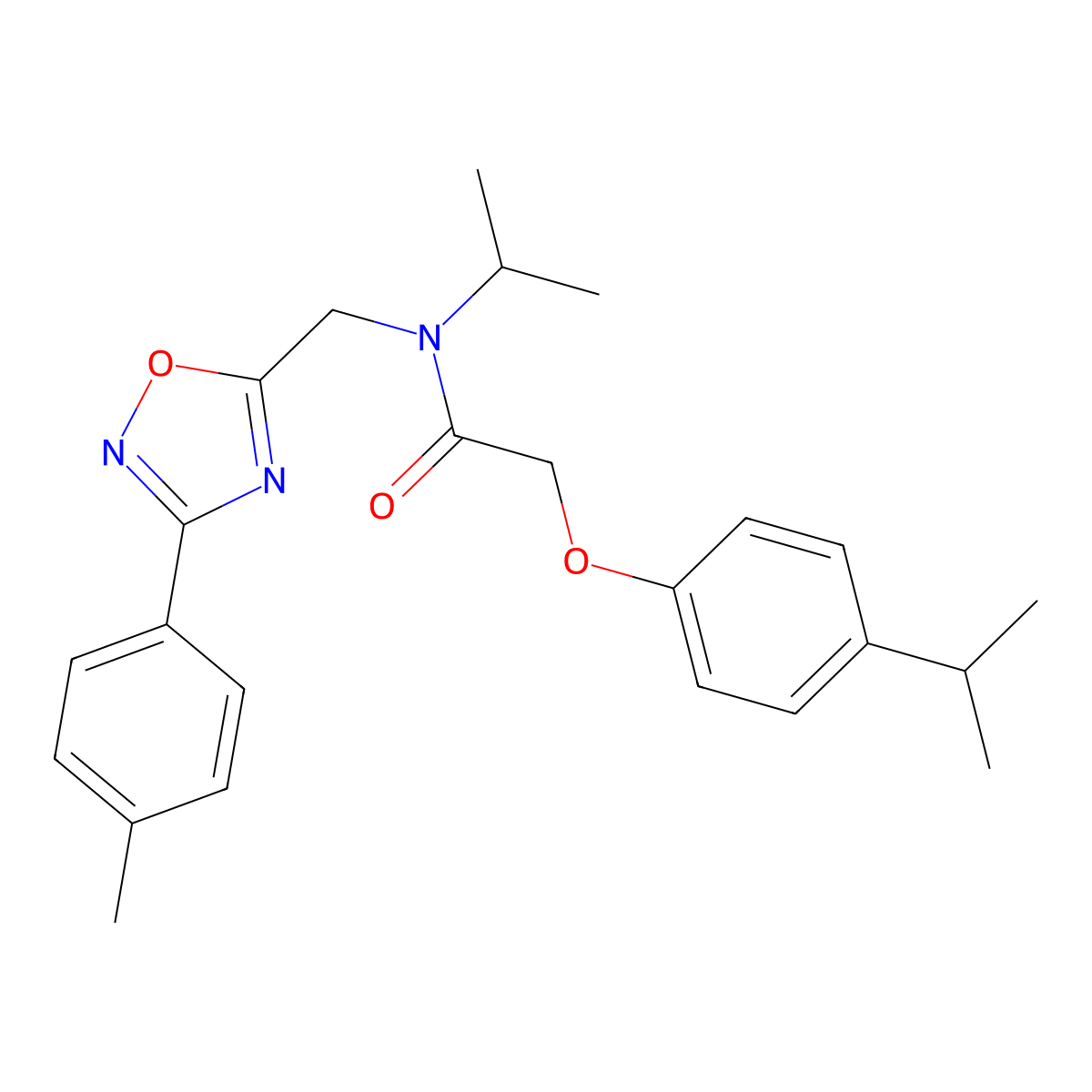 N-[[3-(4-methylphenyl)-1,2,4-oxadiazol-5-yl]methyl]-N-propan-2-yl-2-(4-propan-2-ylphenoxy)acetamide molecular structure, CAS 708289-51-4