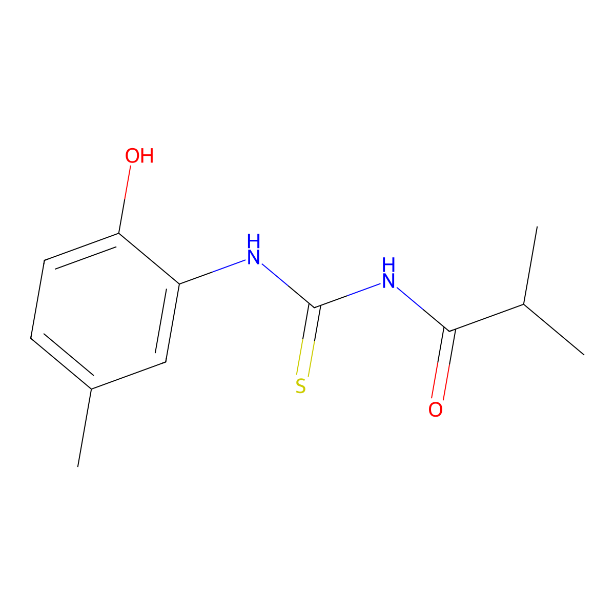 N-[(2-hydroxy-5-methylphenyl)carbamothioyl]-2-methylpropanamide molecular structure, CAS 708289-54-7