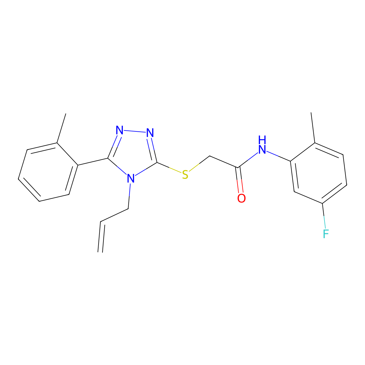 N-(5-fluoro-2-methylphenyl)-2-[[5-(2-methylphenyl)-4-prop-2-enyl-1,2,4-triazol-3-yl]sulfanyl]acetamide molecular structure, CAS 708289-55-8