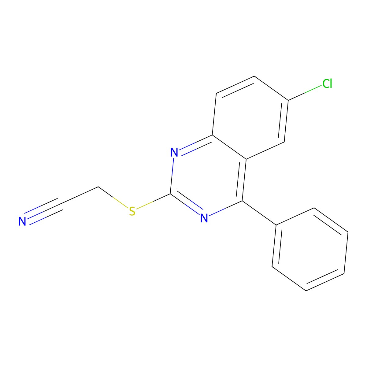 2-(6-Chloro-4-phenylquinazolin-2-yl)sulfanylacetonitrile molecular structure, CAS 708289-58-1