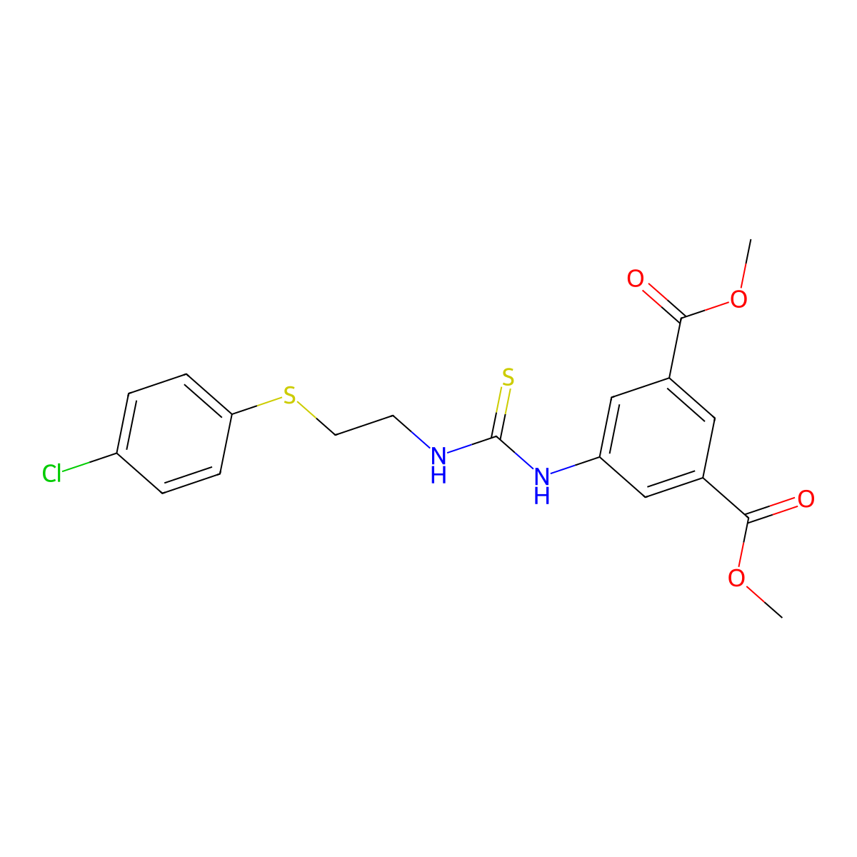 Dimethyl 5-[({2-[(4-chlorophenyl)sulfanyl]ethyl}carbamothioyl)amino]benzene-1,3-dicarboxylate molecular structure, CAS 708289-60-5