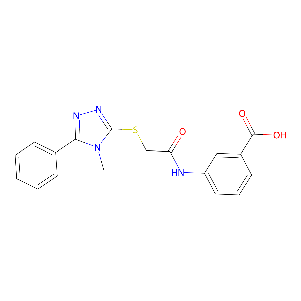 3-({[(4-methyl-5-phenyl-4H-1,2,4-triazol-3-yl)sulfanyl]acetyl}amino)benzoic acid molecular structure, CAS 708289-78-5